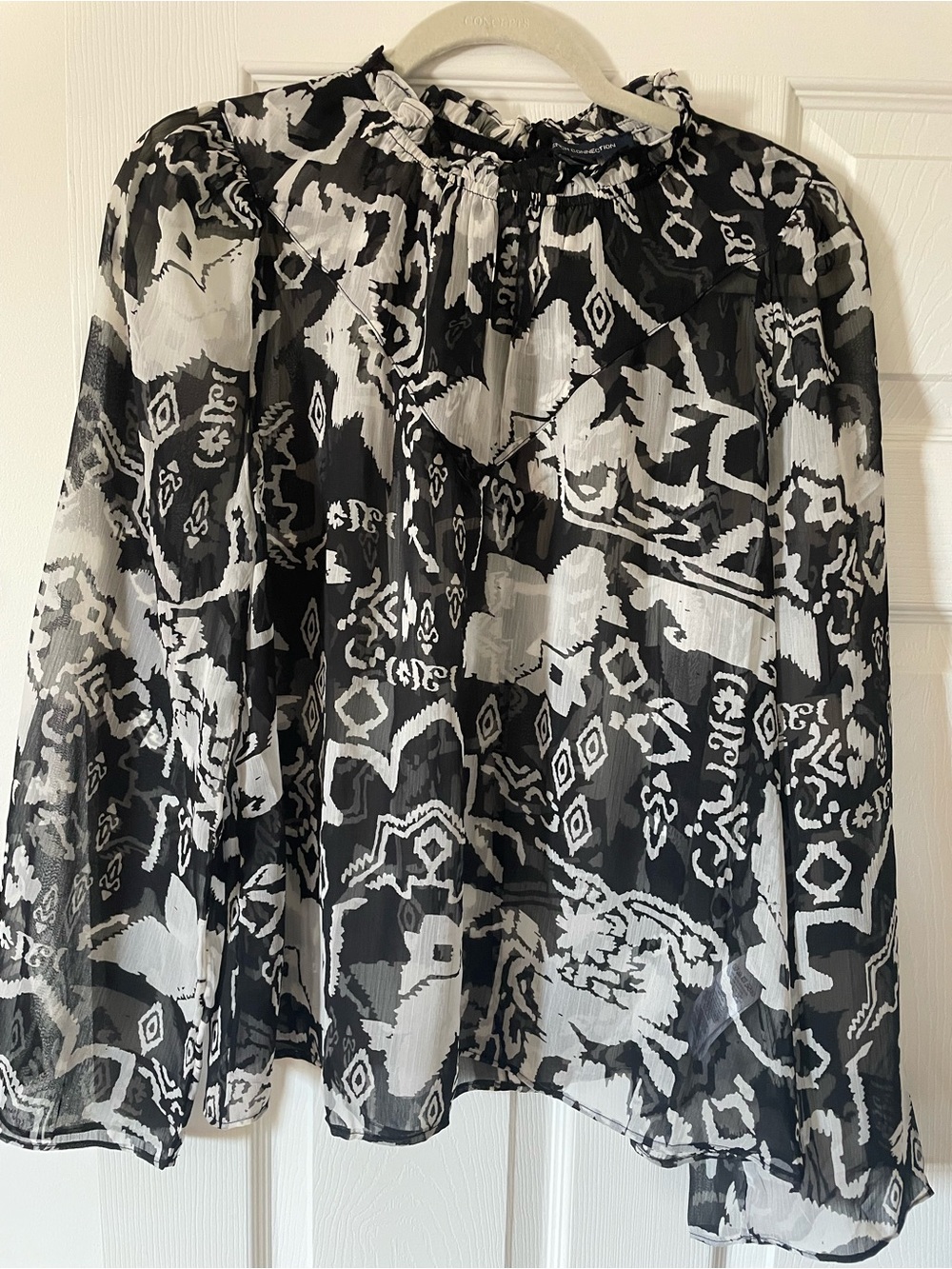 French Connection Black and White Abstract Print Blouse